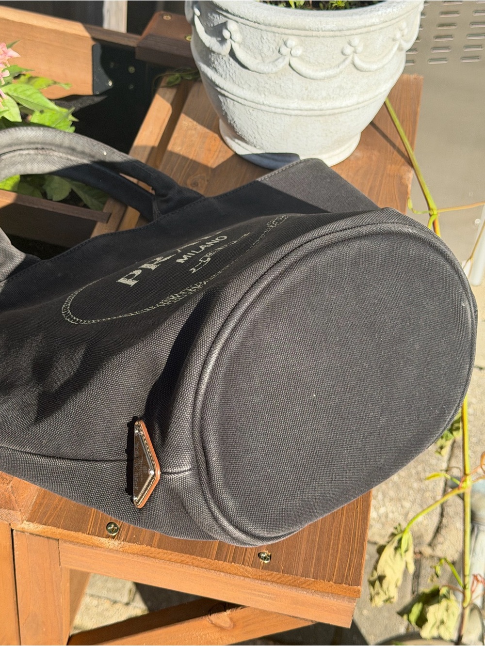 Prada Black Canvas Tote with Logo - Picture 5 of 12